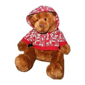 Aeropostale Teddy Bear Brown Stuffed Plush With Red Zip Hoodie A87 AERO 17" Tall